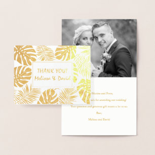 Tarjeta Con Relieve Metalizado Hojas tropicales boda Gracias oro foto