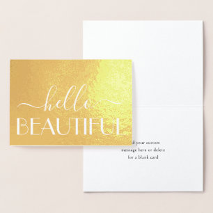 Tarjeta Con Relieve Metalizado Hola hermosa nota plegada de tipografía moderna ch