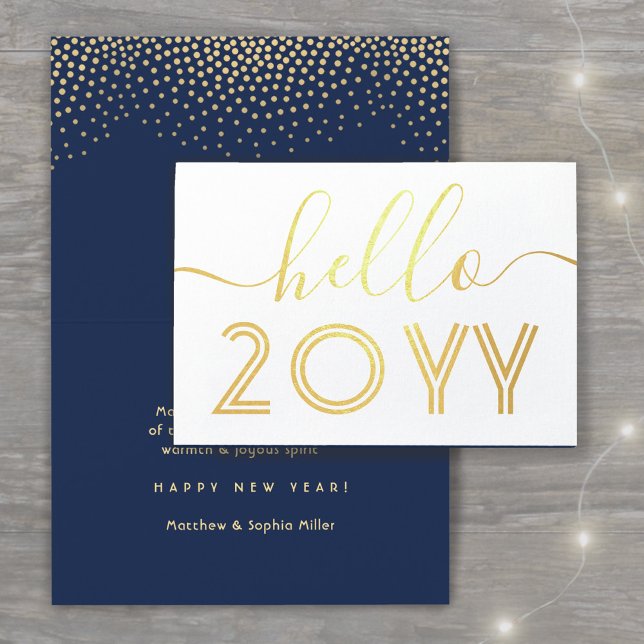 Tarjeta Con Relieve Metalizado Hola Navy Blue & Gold Confetti Feliz Año Nuevo (Subido por el creador)