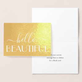 Tarjeta Con Relieve Metalizado Hola Nota Doblada Tipografía Moderna Chic Hermosa