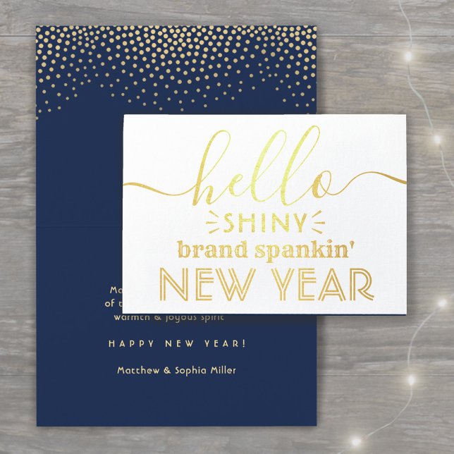 Tarjeta Con Relieve Metalizado Hola Shiny Año Nuevo Navy Blue & Gold Confetti (Subido por el creador)