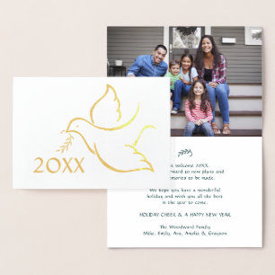 Tarjeta Con Relieve Metalizado Holiday Dove Año Nuevo simple Una foto doblada