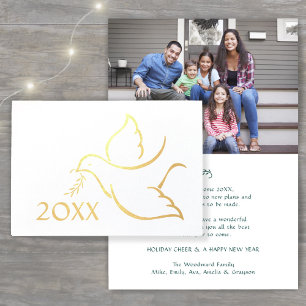 Tarjeta Con Relieve Metalizado Holiday Dove Año Nuevo simple Una foto doblada
