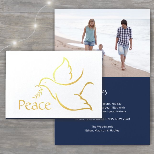 Tarjeta Con Relieve Metalizado Holiday Dove Elegant Peace Navy Blue Modern Photo (Subido por el creador)