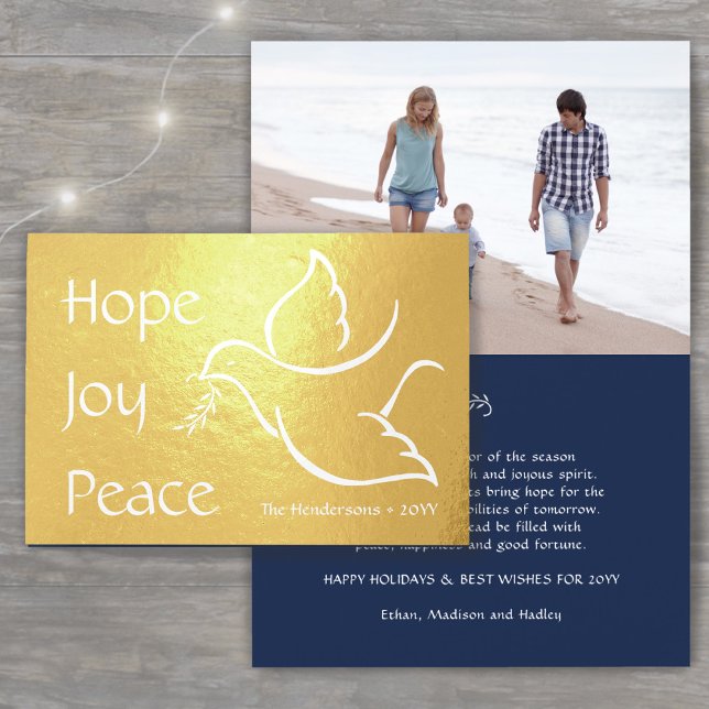 Tarjeta Con Relieve Metalizado Holiday Dove Modern Hope Joy Peace Navy Foto Azul (Subido por el creador)