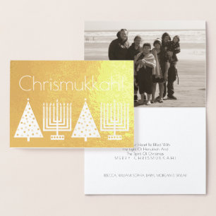 Tarjeta Con Relieve Metalizado Holiday Gold Chrismukkah Añadir tu foto moderna