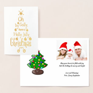 Tarjeta Con Relieve Metalizado Holly Jolly Navidades Typography Gold Image , ZSG