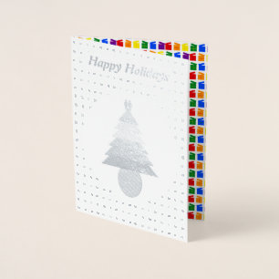 Tarjeta Con Relieve Metalizado Hombres gay arcoiris árbol de Navidad y presenta P