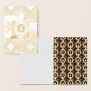 Tarjeta Con Relieve Metalizado hongo hadas lilly vintage
