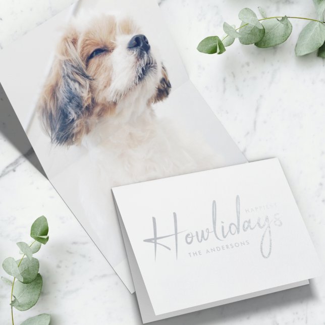 Tarjeta Con Relieve Metalizado Howlidays más feliz | Navidades de fotos de perros (Subido por el creador)