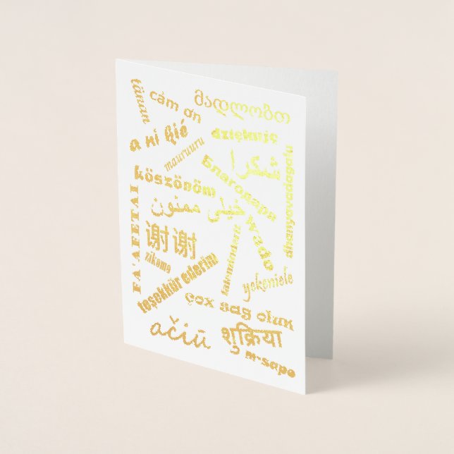 Tarjeta Con Relieve Metalizado Idiomas Multilingual Gracias Gold (Anverso)