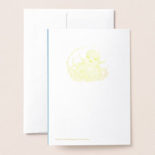 Tarjeta Con Relieve Metalizado Ilustración Feliz de Pulpo Kawaii de Vida Marina