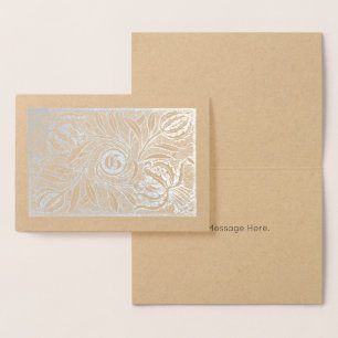 Tarjeta Con Relieve Metalizado Impresión de monograma de entarimado floral