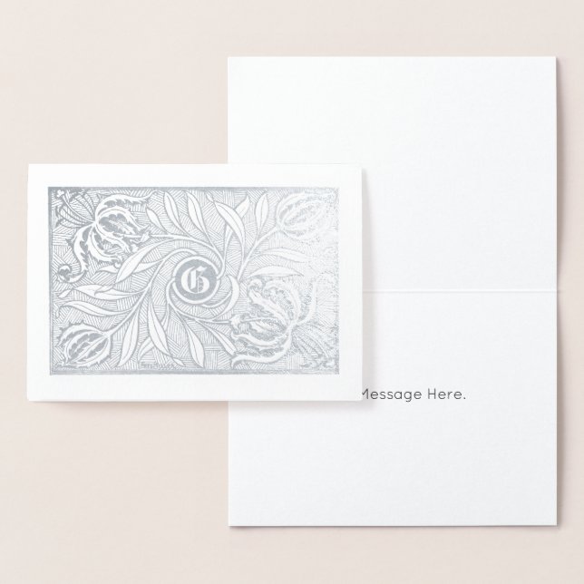 Tarjeta Con Relieve Metalizado Impresión de monograma de entarimado floral (Demostración)
