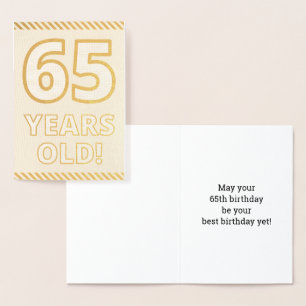 Tarjeta Con Relieve Metalizado Intrépidos, Relieve metalizado dorado "65 AÑOS!"