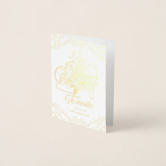Tarjeta Con Relieve Metalizado Invitation Bridal Shower Oro