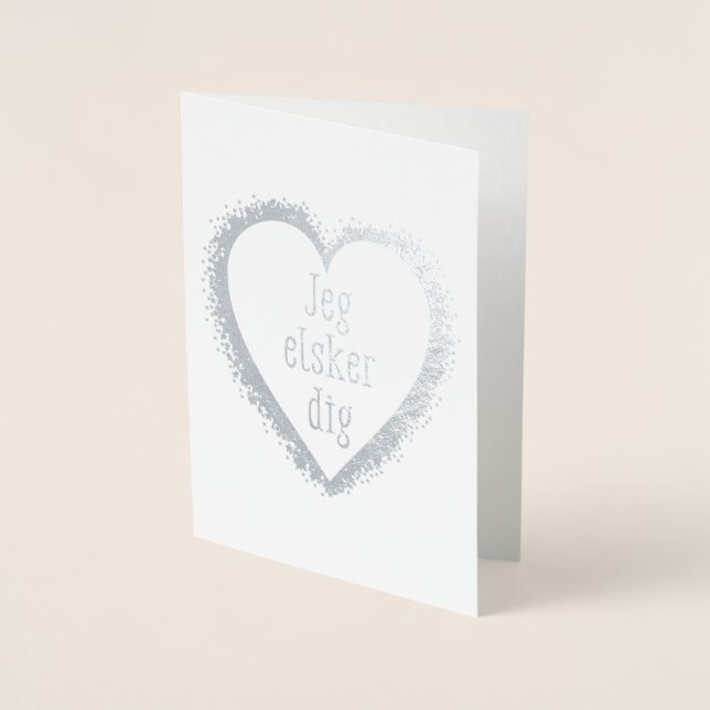 Tarjeta Con Relieve Metalizado Jeg elsker dig , te amo en danés (Anverso)