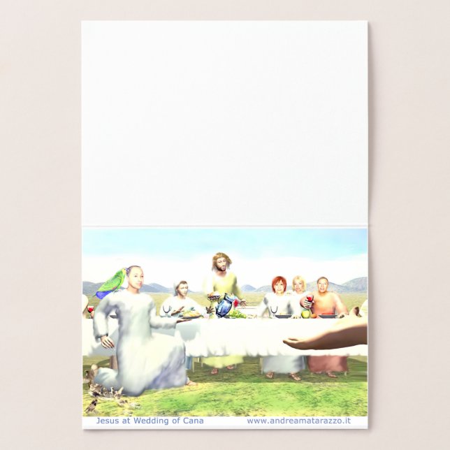 Tarjeta Con Relieve Metalizado Jesús en el Boda de Cana (Interior)