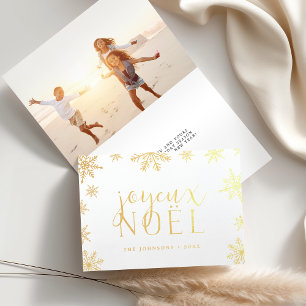 Tarjeta Con Relieve Metalizado Joyeux Noel Snowflake   Foto de oro de vacaciones