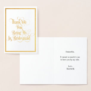 Tarjeta Con Relieve Metalizado Jr Bridesmaid Gracias Tarjeta De Relieve metalizad