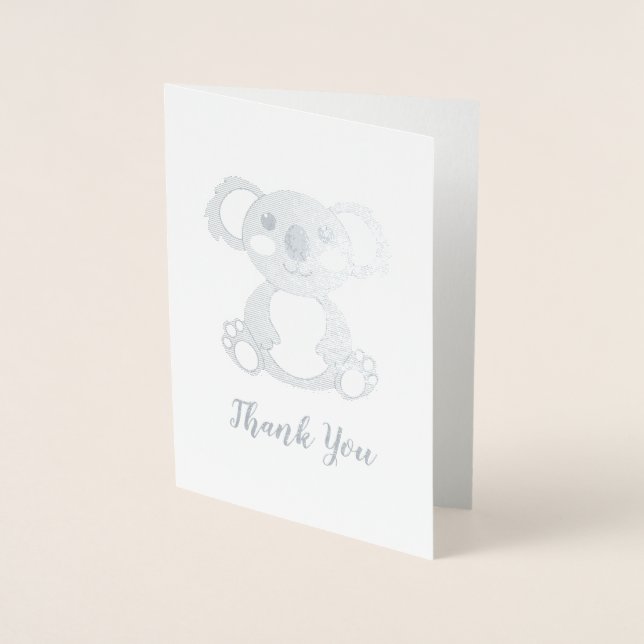 Tarjeta Con Relieve Metalizado Koala Bear Baby Shower Chica Rosa (Anverso)