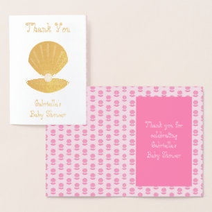 Tarjeta Con Relieve Metalizado La concha de Oyster y Pearl Baby Shower
