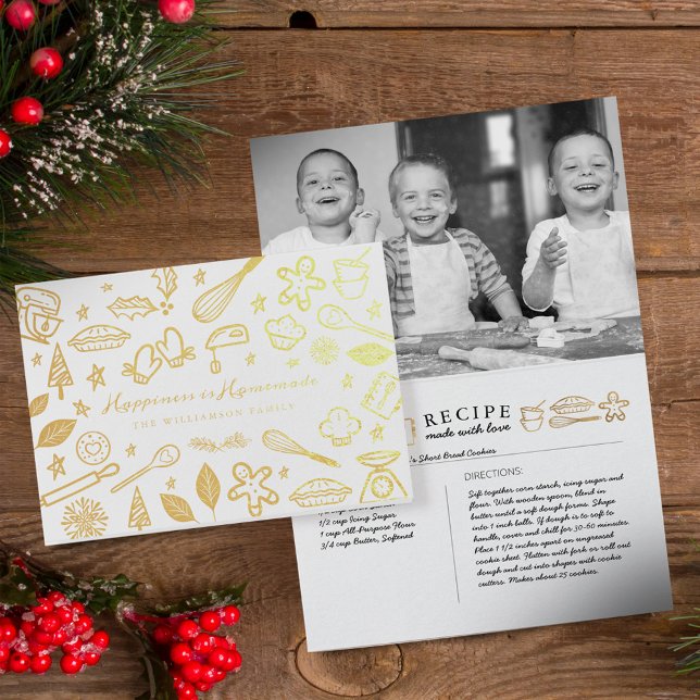Tarjeta Con Relieve Metalizado La Felicidad es Casera Receta de Repostería Famili (Happiness Is Homemade Family Baking Recipe Photo Foil Card)
