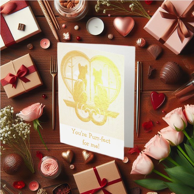 Tarjeta Con Relieve Metalizado La hermosa Cat Valentine  (Cat lover Valentine's foil card.)