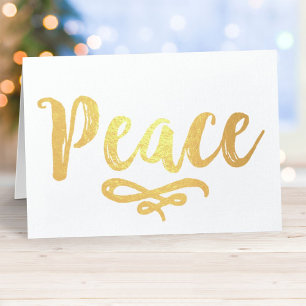 Tarjeta Con Relieve Metalizado La Paz Moderna Guión Cepillado Foto Holiday Gold