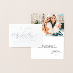 Tarjeta Con Relieve Metalizado La plata caligráfica será mi empleada de honor