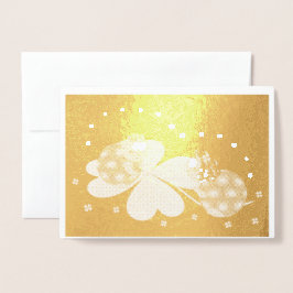 Tarjeta Con Relieve Metalizado Lady Bugs en un Shamrock con estrellas , ZKOA