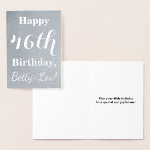 Tarjeta Con Relieve Metalizado Lámina Básica de Plata "Feliz Cumpleaños 46" + Nom