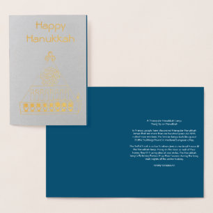 Tarjeta Con Relieve Metalizado Lámpara Triangular Hanukkah Medieval