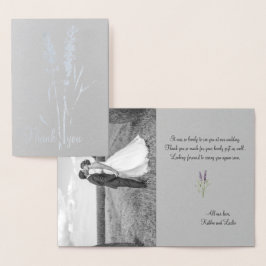 Tarjeta Con Relieve Metalizado lavanda plateada -añadir foto boda