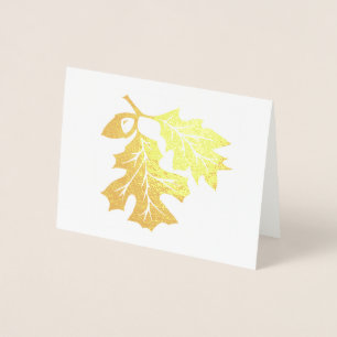 Tarjeta Con Relieve Metalizado Leaves de roble dorado y tarjeta de Relieve metali