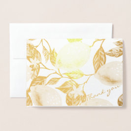 Tarjeta Con Relieve Metalizado Lemon de oro moderno y Bodas de hojas gracias Real