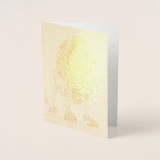 Tarjeta Con Relieve Metalizado León Dorado de Cristal - Arte en Blanco
