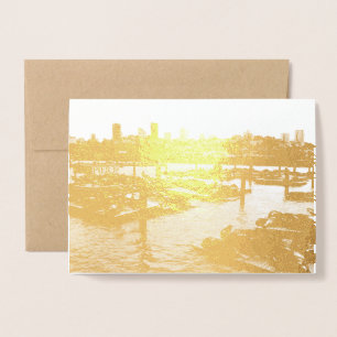 Tarjeta Con Relieve Metalizado Leones marinos de San Francisco y Pier 39 Panorama