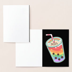 Tarjeta Con Relieve Metalizado LGBT+orgullo. El amor arcoiris se agita.