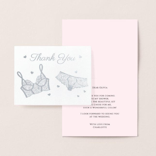 Tarjeta Con Relieve Metalizado Lingerie Fiesta Bridal Shower Foto Gracias (Demostración)