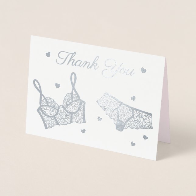 Tarjeta Con Relieve Metalizado Lingerie Fiesta Bridal Shower Foto Gracias (Anverso)