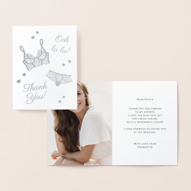 Tarjeta Con Relieve Metalizado Lingerie Fiesta Bridal Shower Foto Gracias (Demostración)