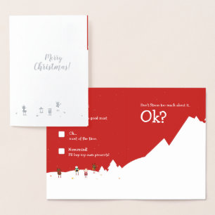 Tarjeta Con Relieve Metalizado Lista de verificación de Santa plateado Navidad el