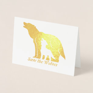 Tarjeta Con Relieve Metalizado Lobos blancos y negros