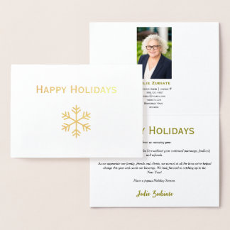 Tarjeta Con Relieve Metalizado Logotipo único de Navidad de bienes raíces con lám