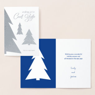 Tarjeta Con Relieve Metalizado Los árboles modernos Guay Yule Holiday Blue & Silv