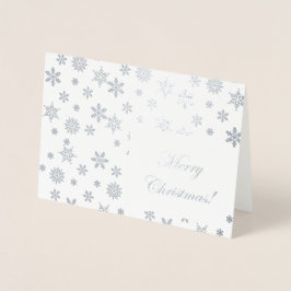 Tarjeta Con Relieve Metalizado Los copos de nieve de plata ¡Feliz Navidad!
