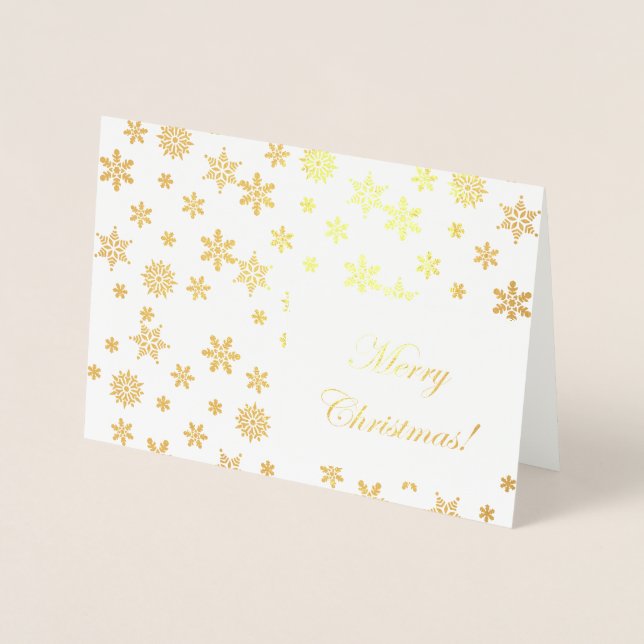 Tarjeta Con Relieve Metalizado ¡Los copos de nieve dorados Feliz Navidad! (Anverso)