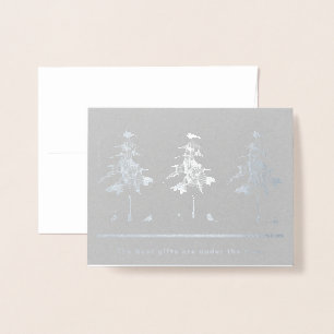 Tarjeta Con Relieve Metalizado Los mejores regalos están debajo de los árboles. (