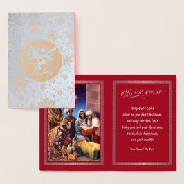 Tarjeta Con Relieve Metalizado Los Navidades de la escena de la Natividad afroame